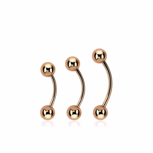 Banana i roséguld PVD-pläterad kirurgiskt stål utvändigt gängad 1.2mm med 5mm kulor
