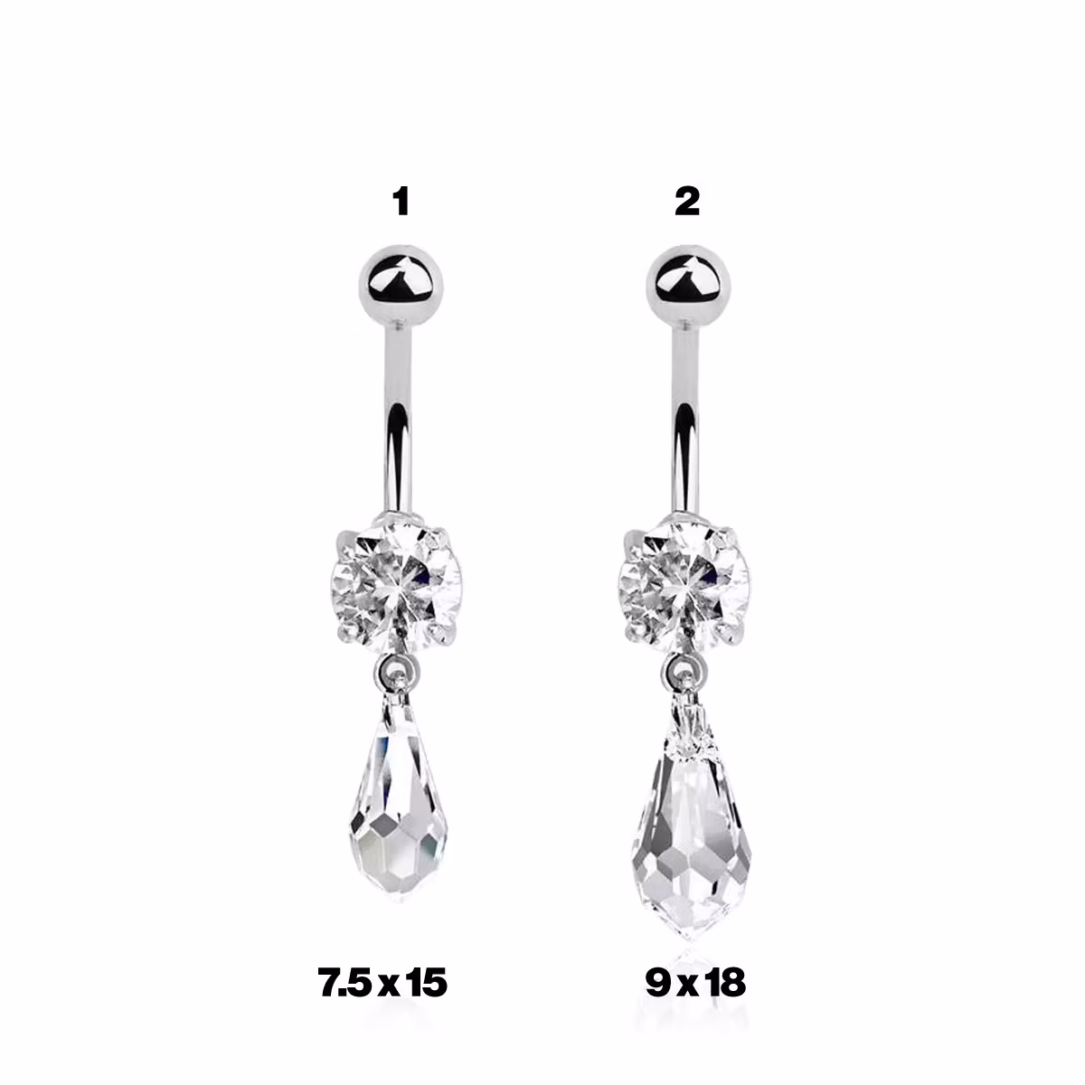 Navelsmycke med cubic zirconia och lång droppformad crystal