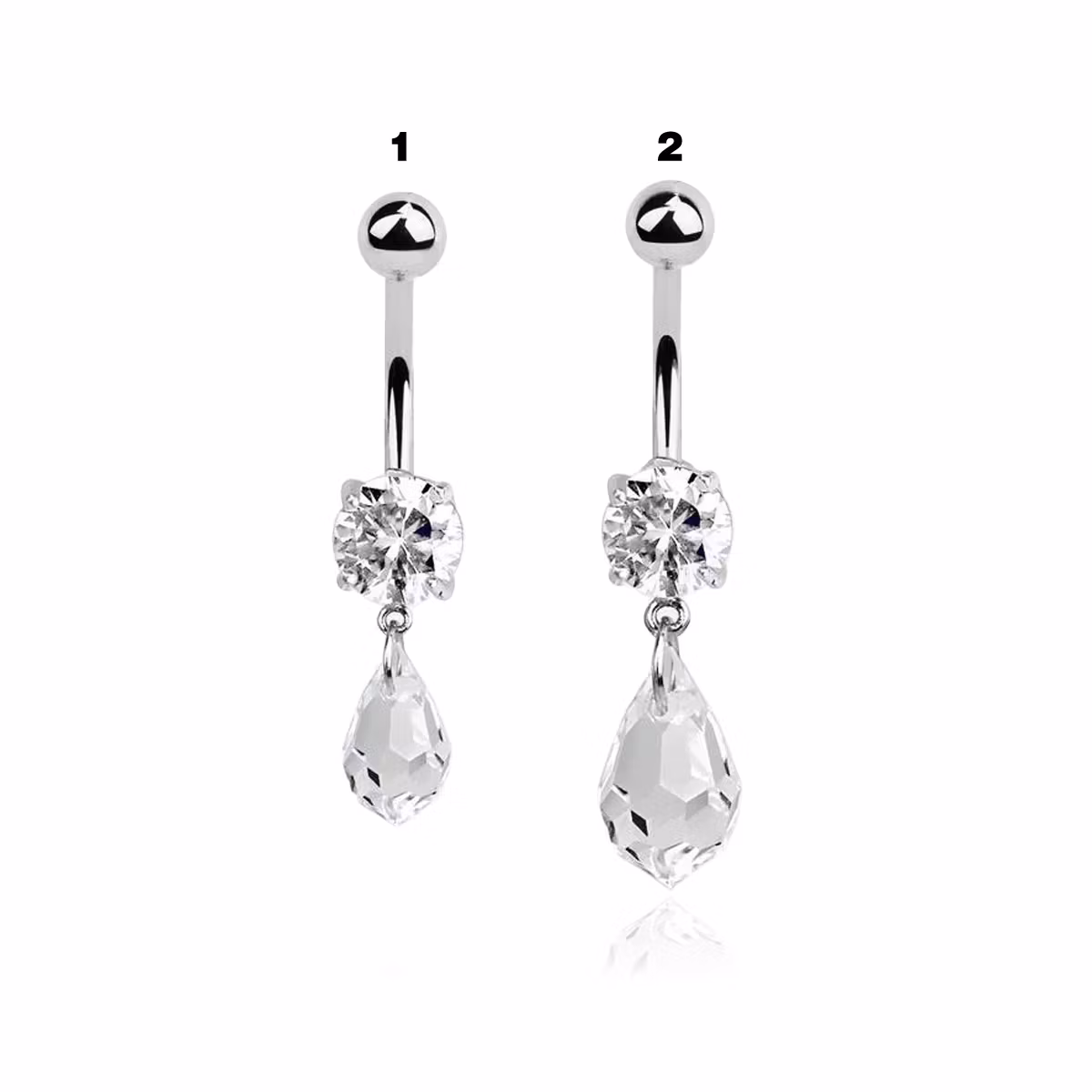 Navelsmycke med cubic zirconia och droppformad crystal