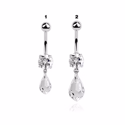 Navelsmycke med cubic zirconia och droppformad crystal