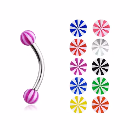 Banana 1.2mm i kirurgiskt stål med 3mm akrylkulor (beachball)