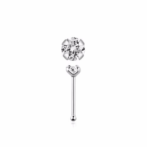 Näspin i 925-silver 0.6mm "nose bone" med prong-set 2.5mm crystal