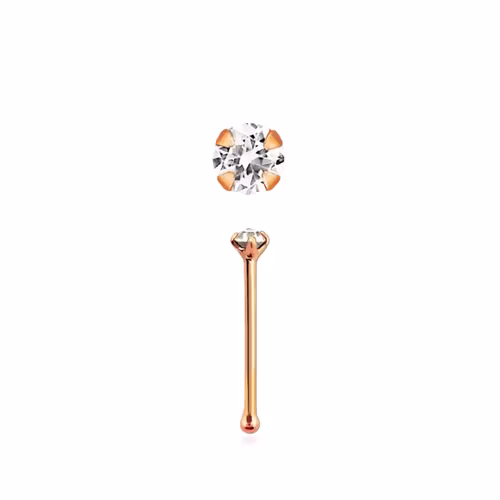 Näspin 0.6mm i roséguldpläterad 925-silver "nose bone" med 1.5mm klar CZ