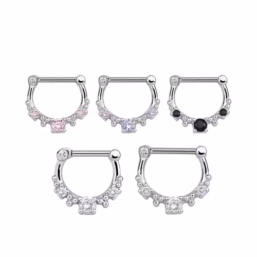 Septum clicker i 925-silver - CZ stenar 1.2mm