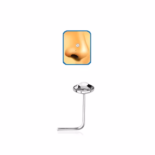 Näspin i 925-silver 0.6mm L-böjd med 3mm klar crystal