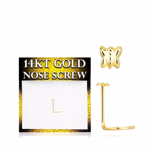 Nässmycke "nose screw" 0.6mm i äkta 14 karat guld med fjäril