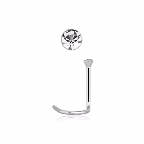 Näspin "Nose Screw" 1mm med 2mm "bezel-set" klar crystal