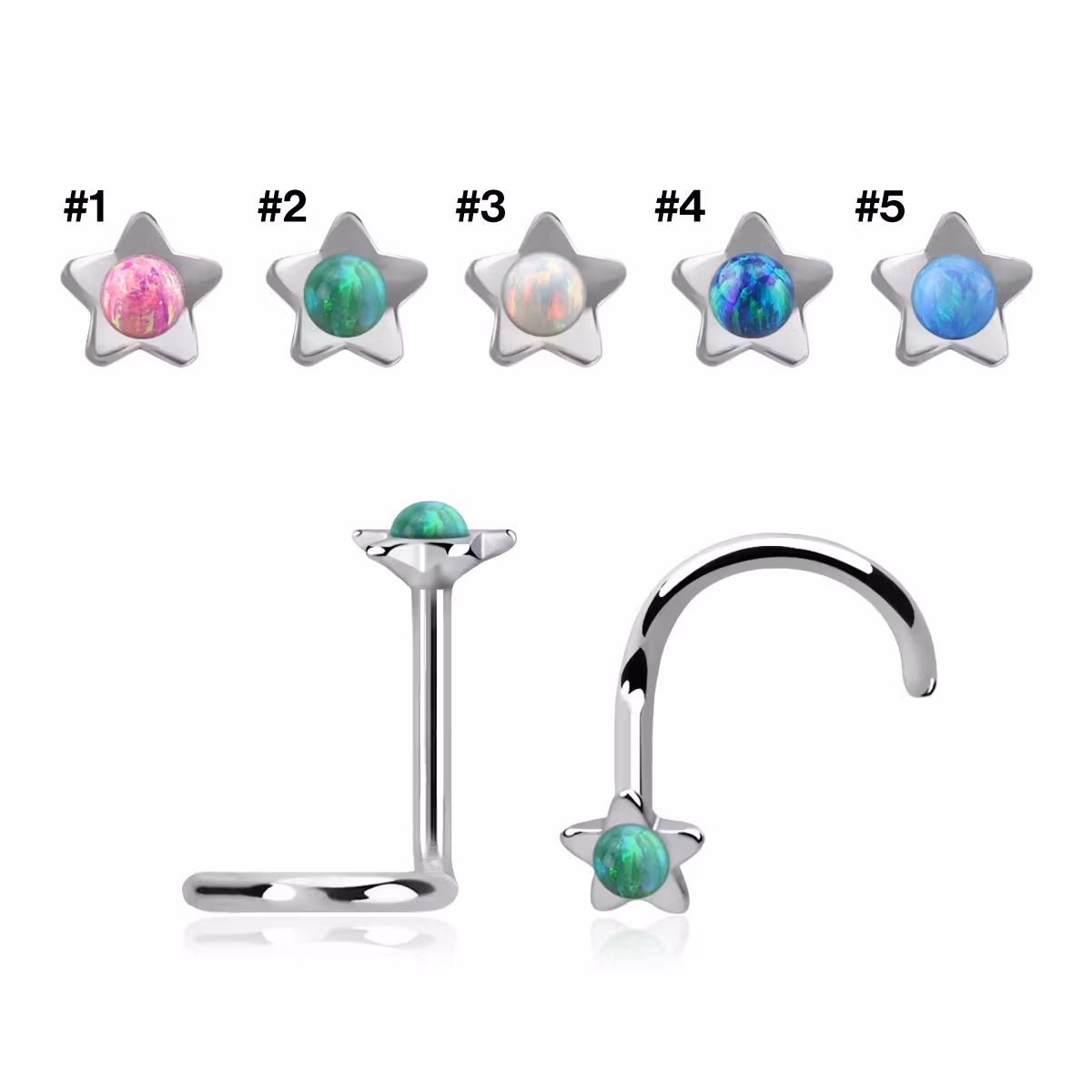 Nässmycke "Nose screw" 0.8mm stjärna med 1.5mm opalit