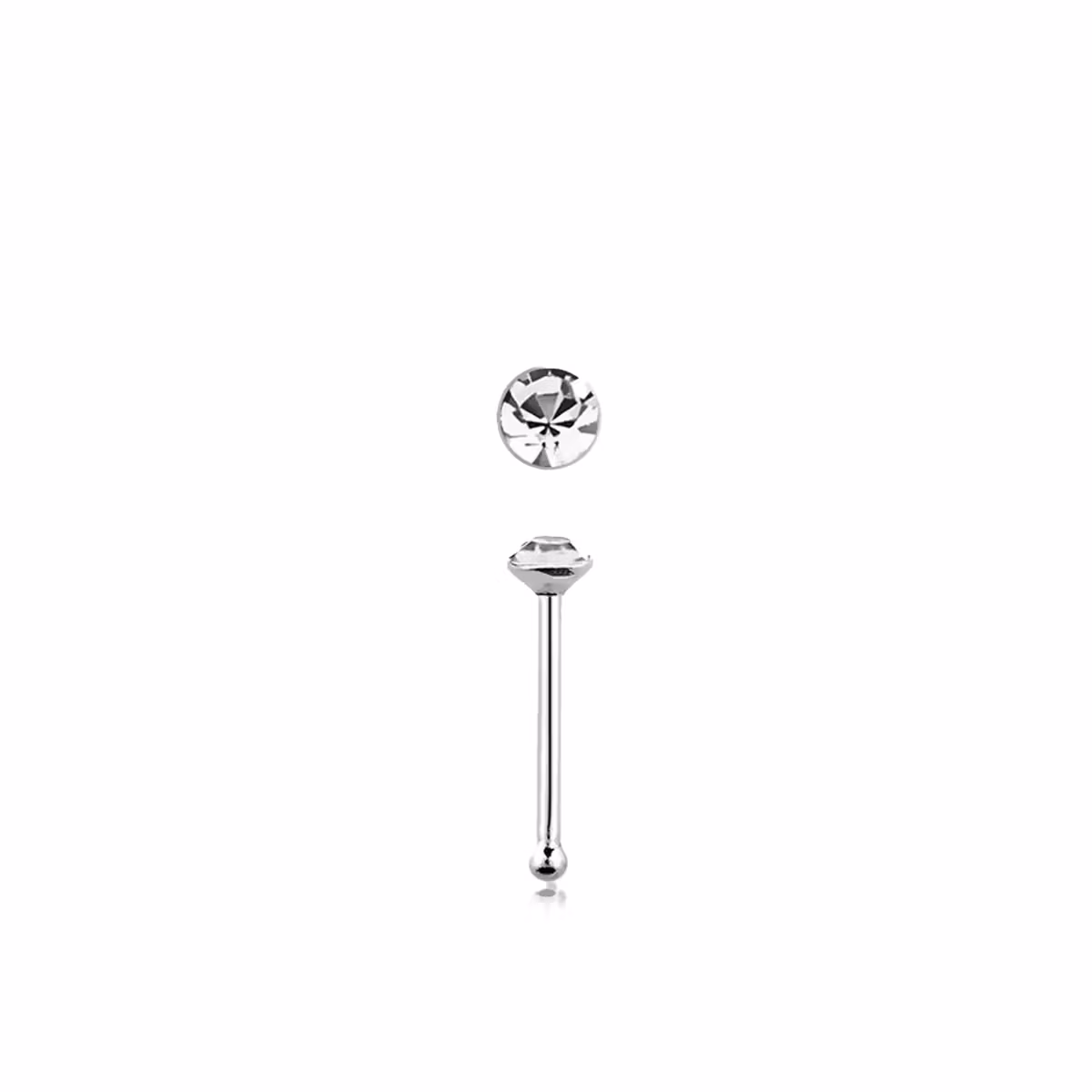 Näspin i 925-silver 0.6mm "nose bone" 1.25mm crystal