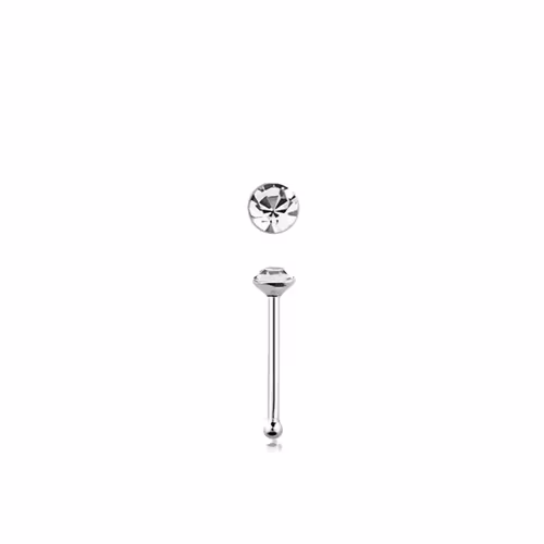 Näspin i 925-silver 0.6mm "nose bone" 1.25mm crystal