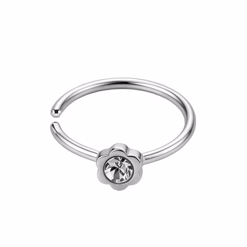 Näsring i 316L kirurgiskt stål 0.8mm - Blomma med klar cubic zirconia