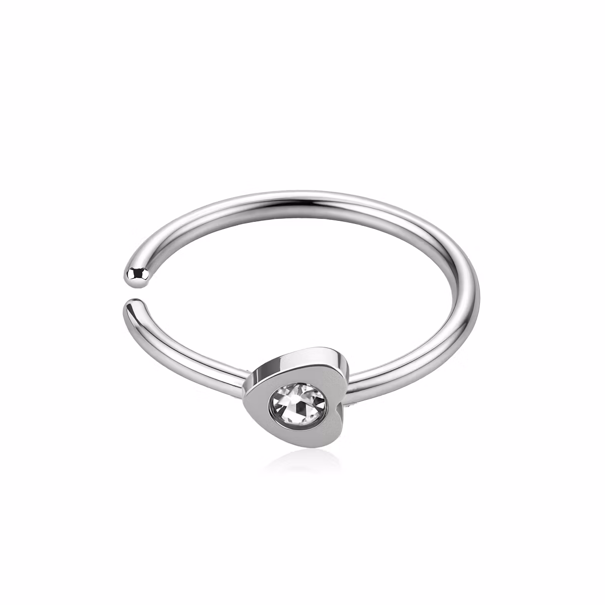 Näsring i 316L kirurgiskt stål 0.8mm - Hjärta med klar cubic zirconia