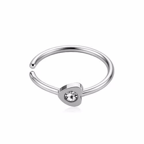 Näsring i 316L kirurgiskt stål 0.8mm - Hjärta med klar cubic zirconia