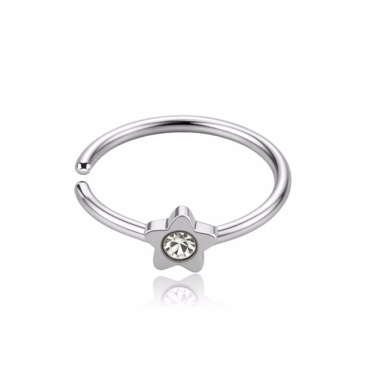 Näsring i 316L kirurgiskt stål 0.8mm - Stjärna med klar cubic zirconia