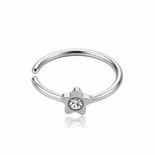 Näsring i 316L kirurgiskt stål 0.8mm - Stjärna med klar cubic zirconia