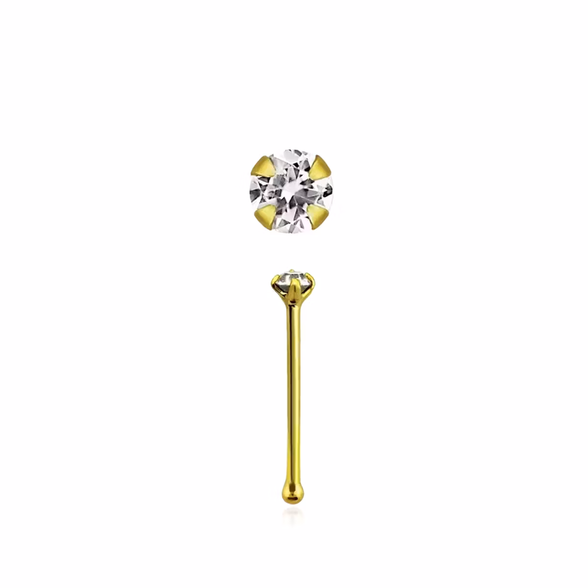 Näspin 0.6mm i guldpläterad 925-silver "nose bone" med 1.5mm CZ