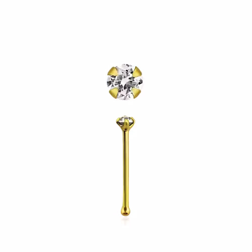 Näspin 0.6mm i guldpläterad 925-silver "nose bone" med 1.5mm CZ