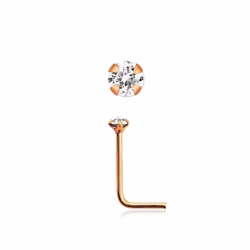 Näspin 0.6mm i roséguldpläterad 925-silver L-böjd med 1.5mm "prong-set" crystal