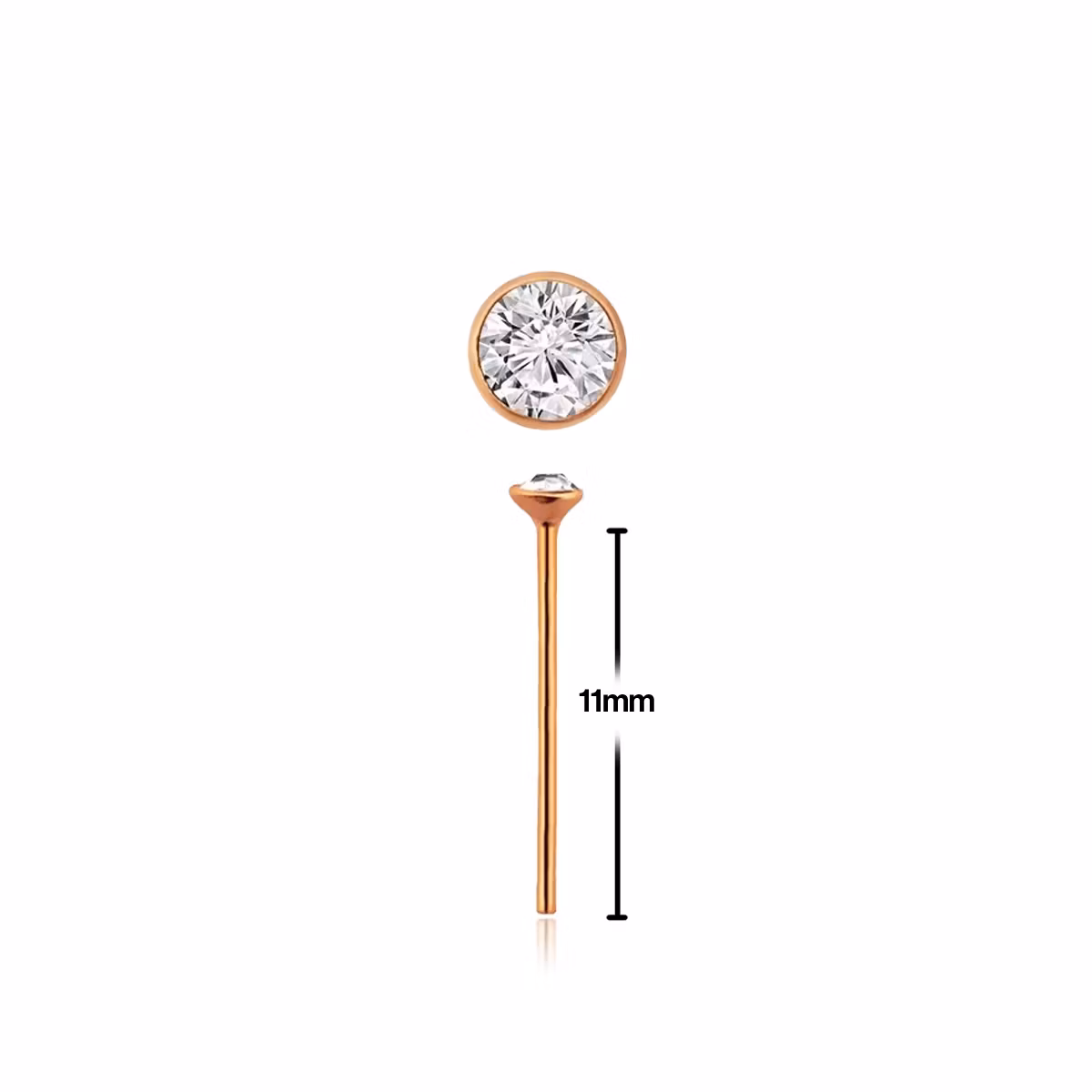Näspin 0.6mm i roséguldpläterad 925-silver "böj själv" med 1.5mm crystal