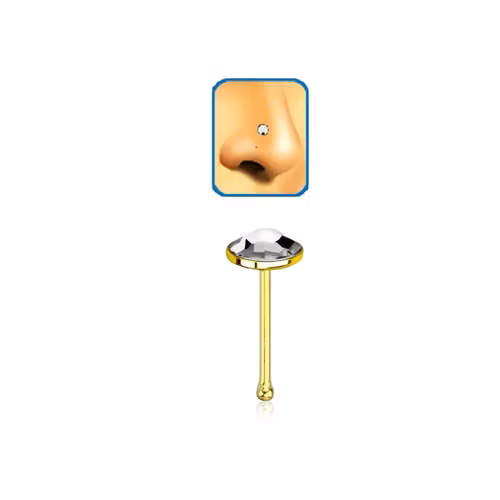 Näspin i guldpläterad 925-silver 0.6mm "nose bone" med 3mm klar crystal