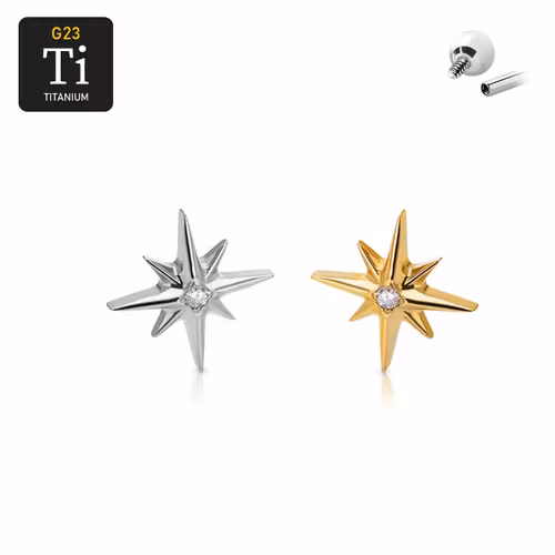 Titanium topp för 1.2mm bas (0.9mm gänga) - Polstjärna med CZ