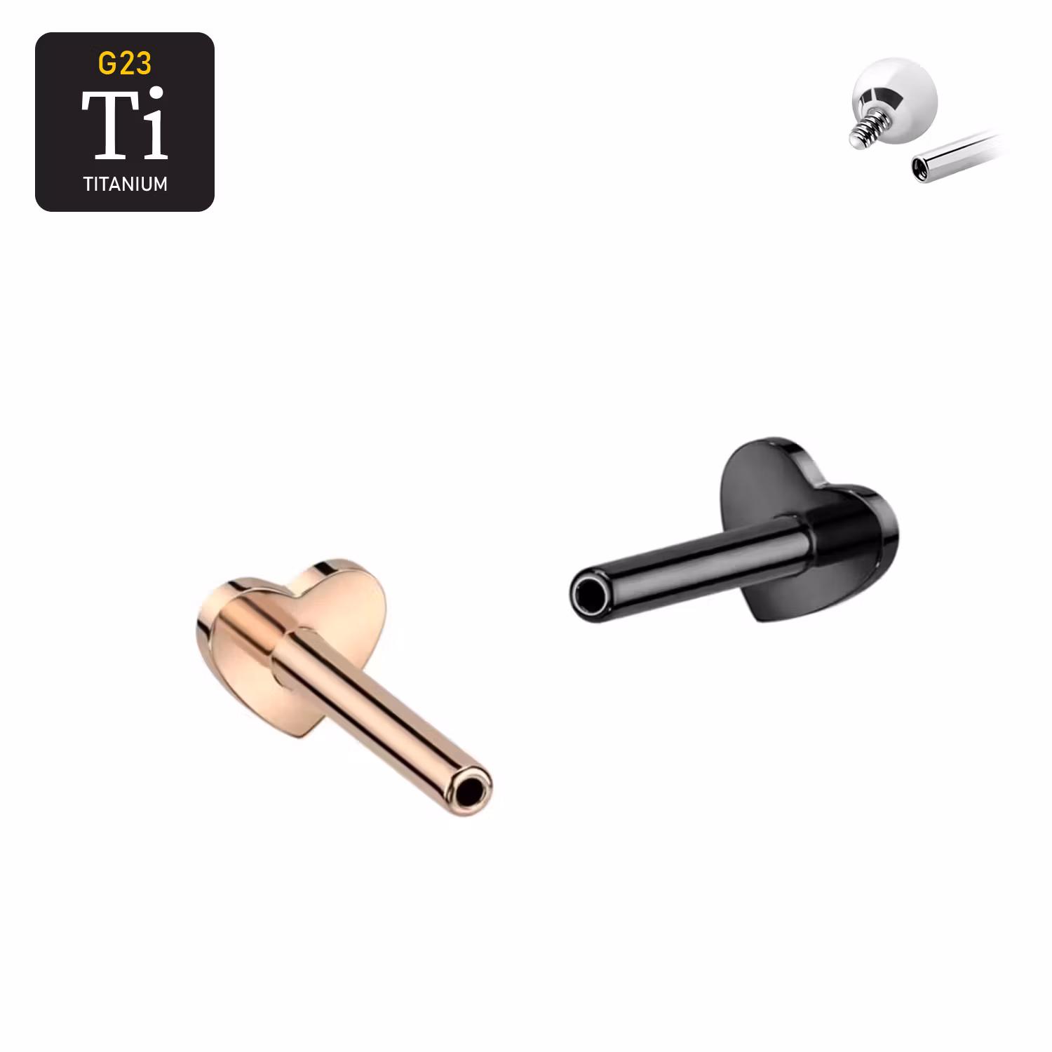 Invändigt gängad labret 1.2mm i titanium med hjärtformad bas (lös del) 7mm