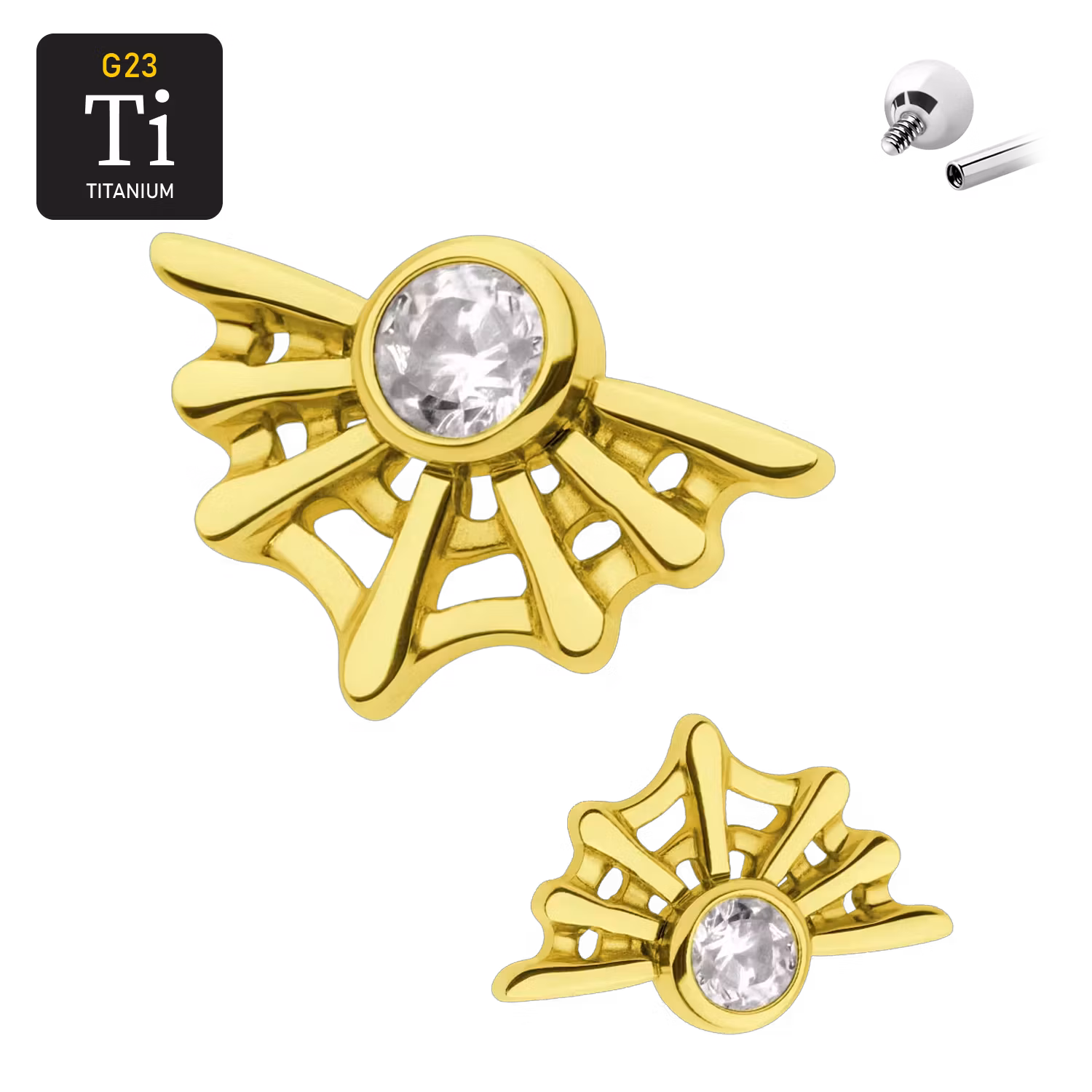 Titanium topp 0.9mm - Spindelnät med cubic zirconia guld PVD