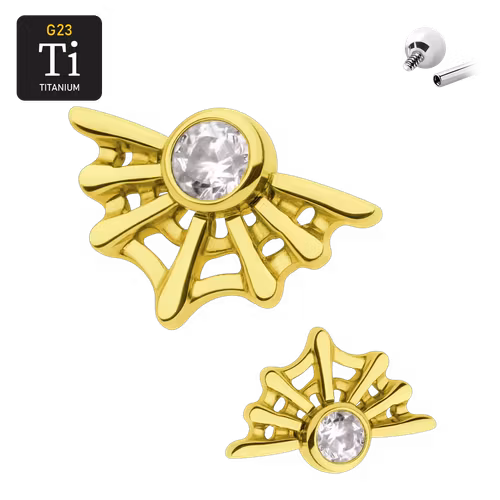 Titanium topp 0.9mm - Spindelnät med cubic zirconia guld PVD