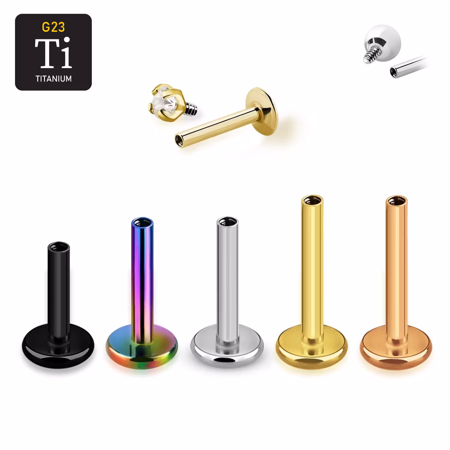 Invändigt gängad labret i titanium med 4mm bas (lös del)