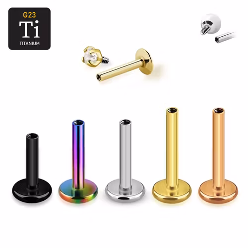 Invändigt gängad labret i titanium med 4mm bas (lös del)
