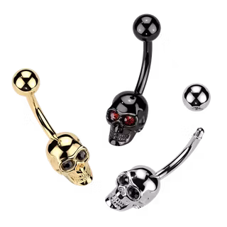 Navelsmycke i kirurgiskt stål - dödskalle med cubic zirconia