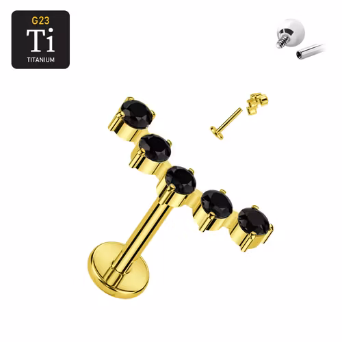 Labret i titanium 1.2mm - Böjd topp med 5st cubic zirconia