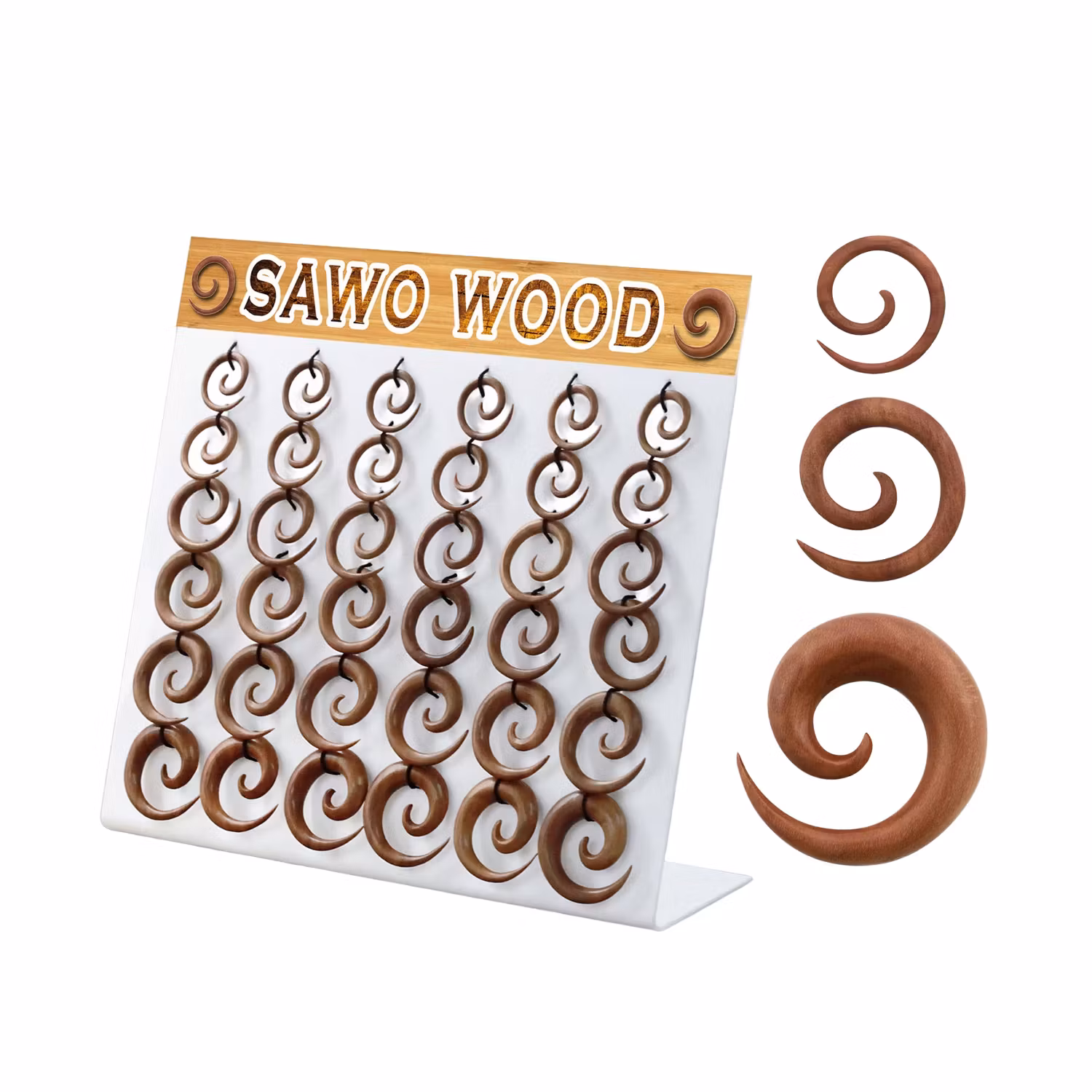 Display med 36st Sawo Wood töjspiral