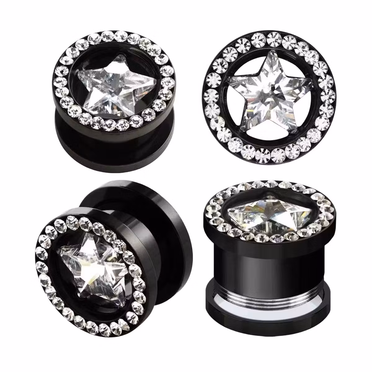 Svarteloxerad tunnel med CZ Stjärna och crystals