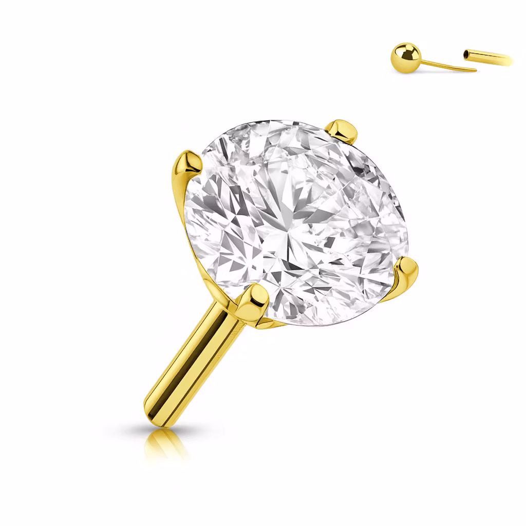 Threadless topp i äkta 14 karat guld med prong-set rund cubic zirconia