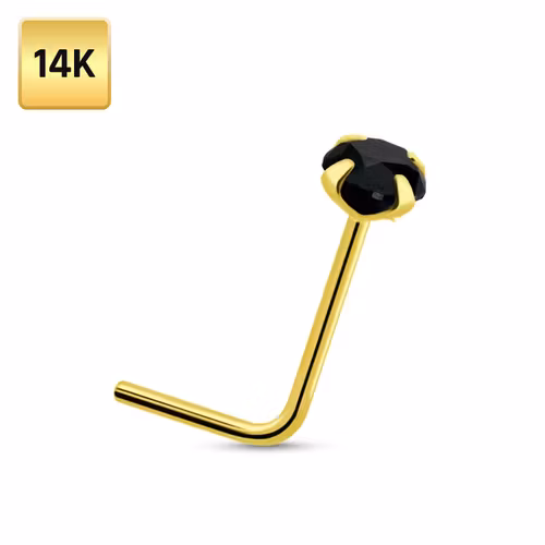 Nässmycke "L-böjd" i äkta 14 karat guld med 2.5mm cubic zirconia