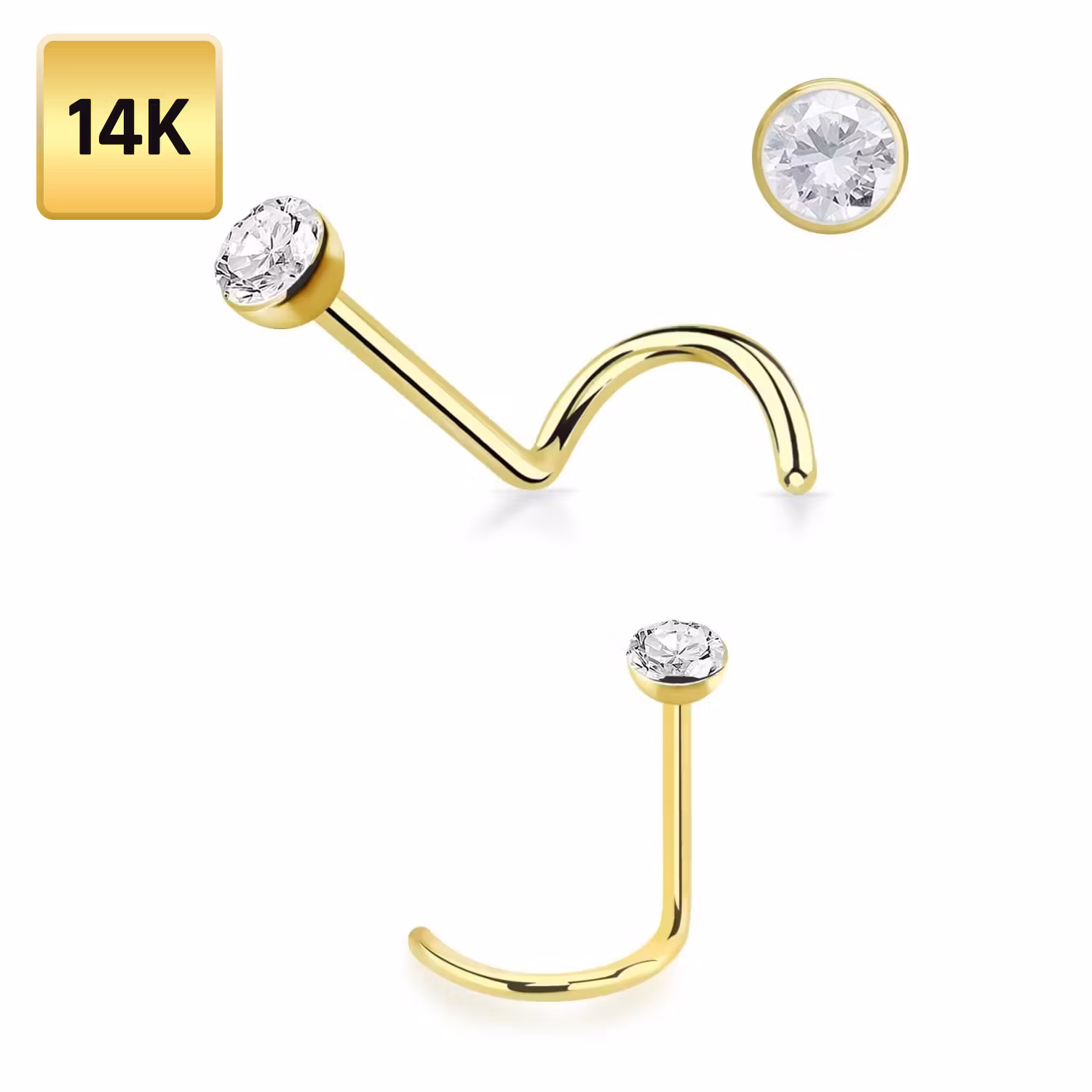 Nässmycke "Nässkruv" i äkta 14 karat guld med 2.5mm cubic zirconia