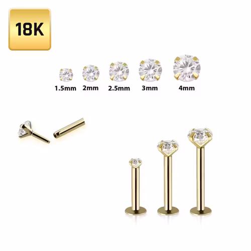 Labret i äkta 18 karat guld med rund "prong-set" cubic zirconia