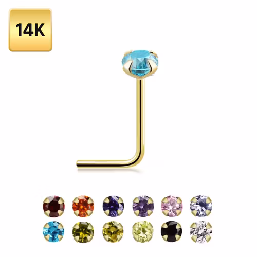 Nässmycke "L-böjd" i äkta 14 karat guld med 2.5mm cubic zirconia