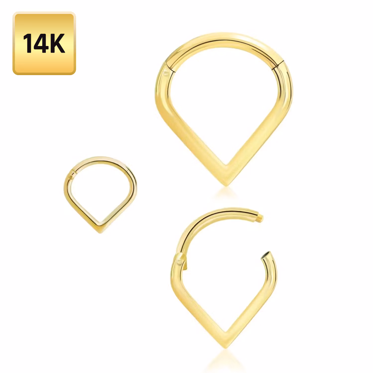 Päronformad clicker ring med gångjärn 1.2mm äkta 14 karat guld
