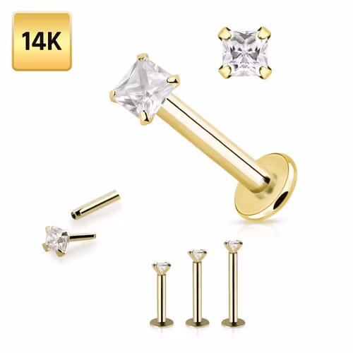 Labret / Monroe 1.2mm i äkta 14 karat guld med fyrkantig cubic zirconia