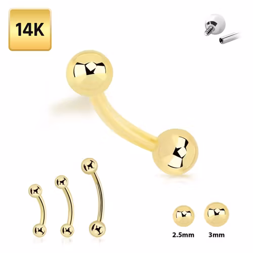 Invändigt gängad banana ögonbryn 1.2mm i äkta 14 karat guld med kulor