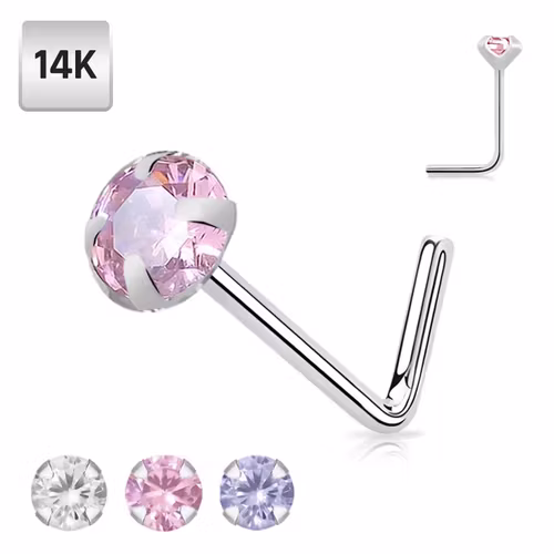 Nässmycke "L-böjd" i äkta 14 karat vitt guld med 2.5mm cubic zirconia