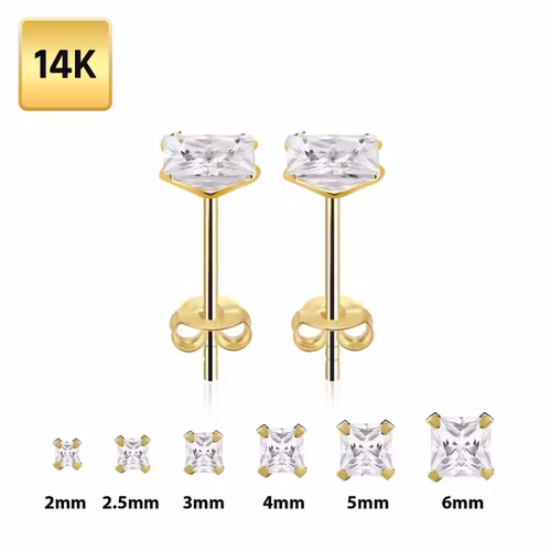 Örhänge i äkta 14 karat guld - fyrkantig klar cubic zirconia (par)