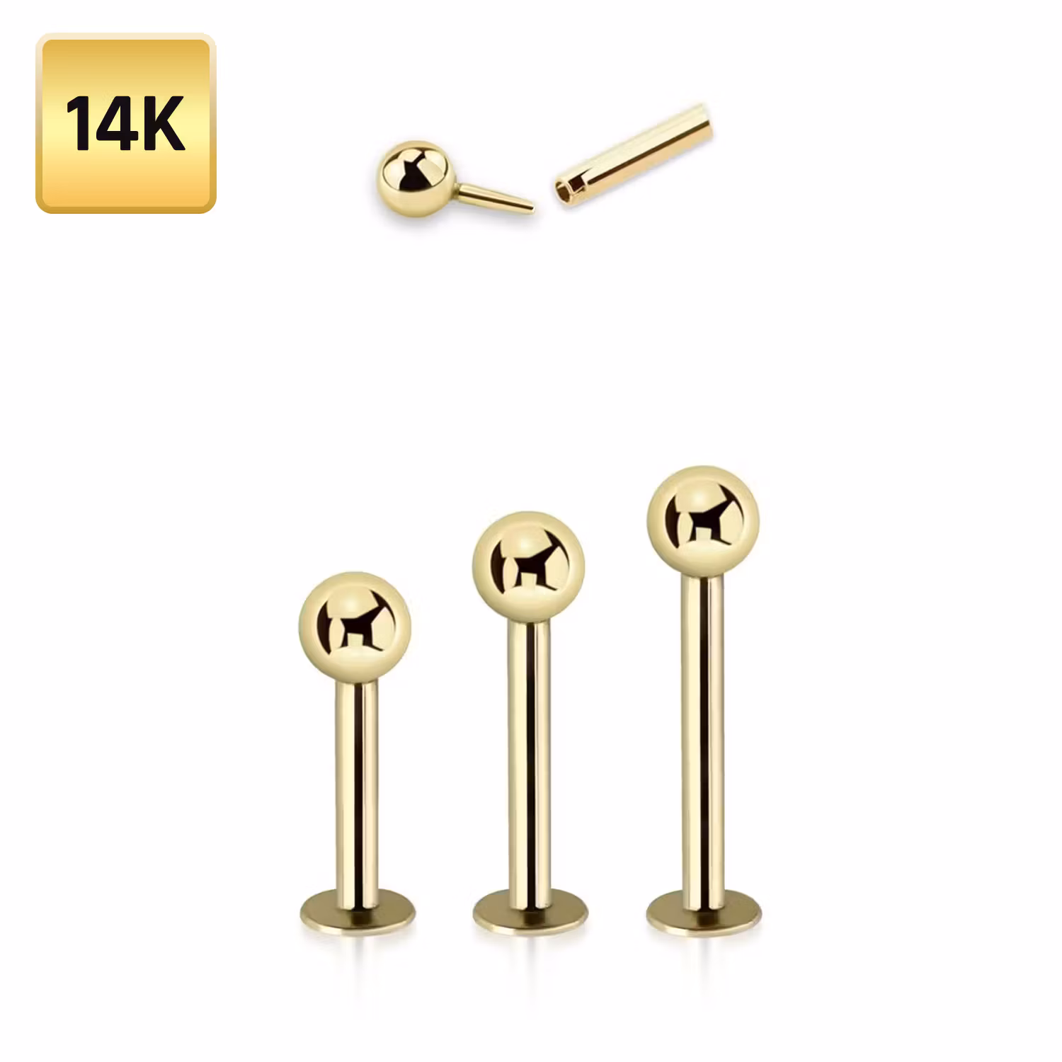 Labret 1.2mm med 3mm kula äkta 14 karat guld
