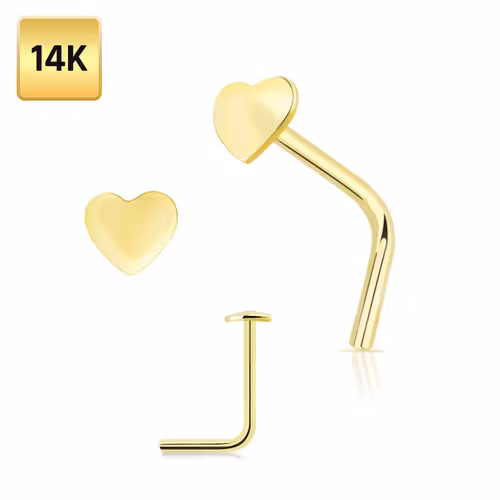 L-böjd nässmycke 0.6mm i äkta 14 karat guld med 2.5mm hjärta
