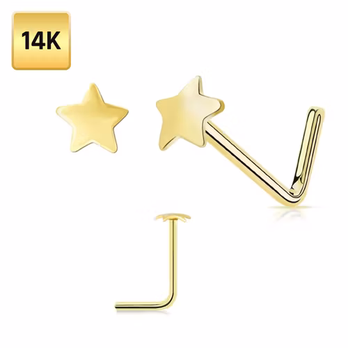 L-böjd nässmycke 0.6mm i äkta 14 karat guld med 2.5mm stjärna