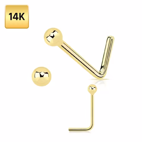 L-böjd nässmycke 0.6mm i äkta 14 karat guld med 1.5mm boll