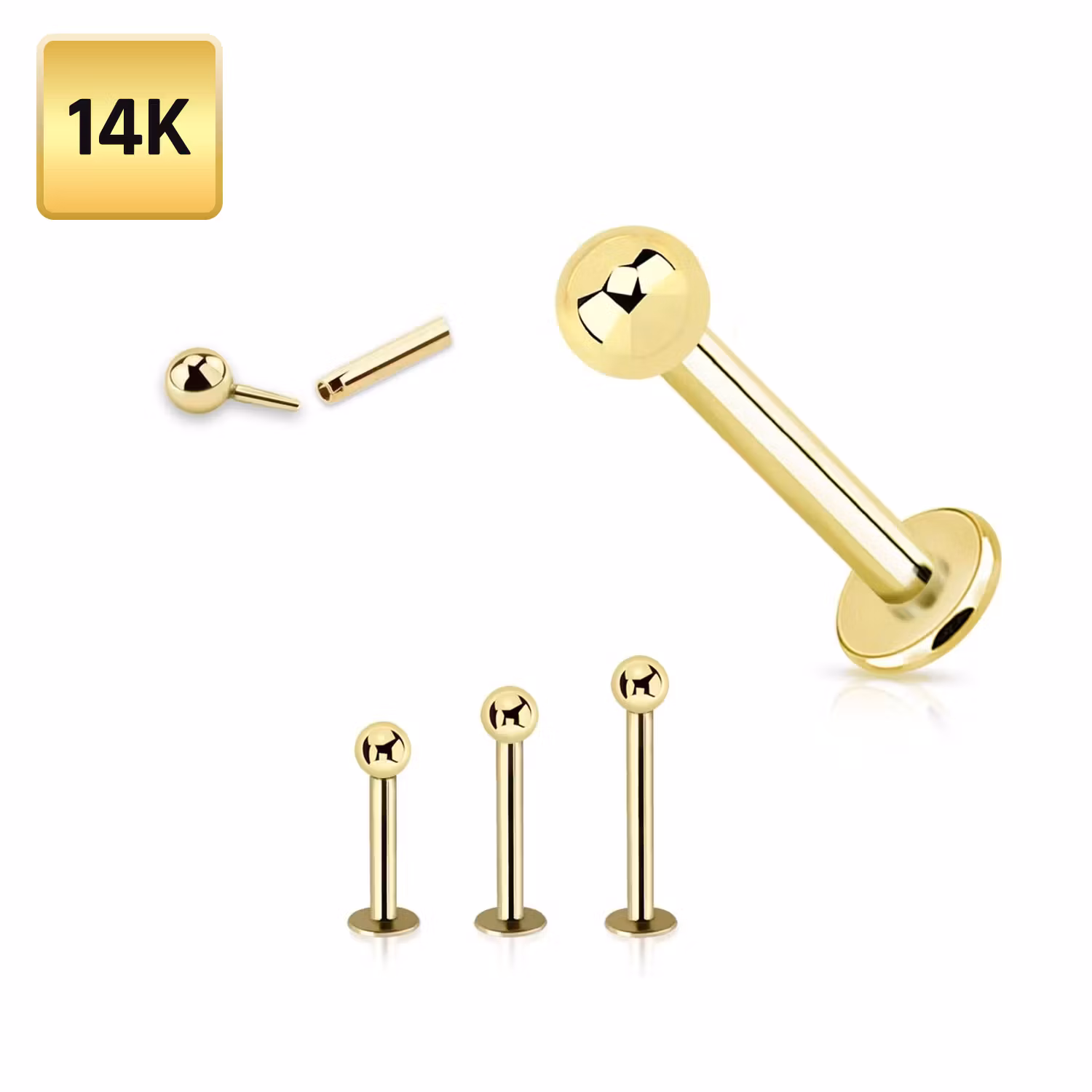 Labret 1.2mm med 2.5mm kula äkta 14 karat guld