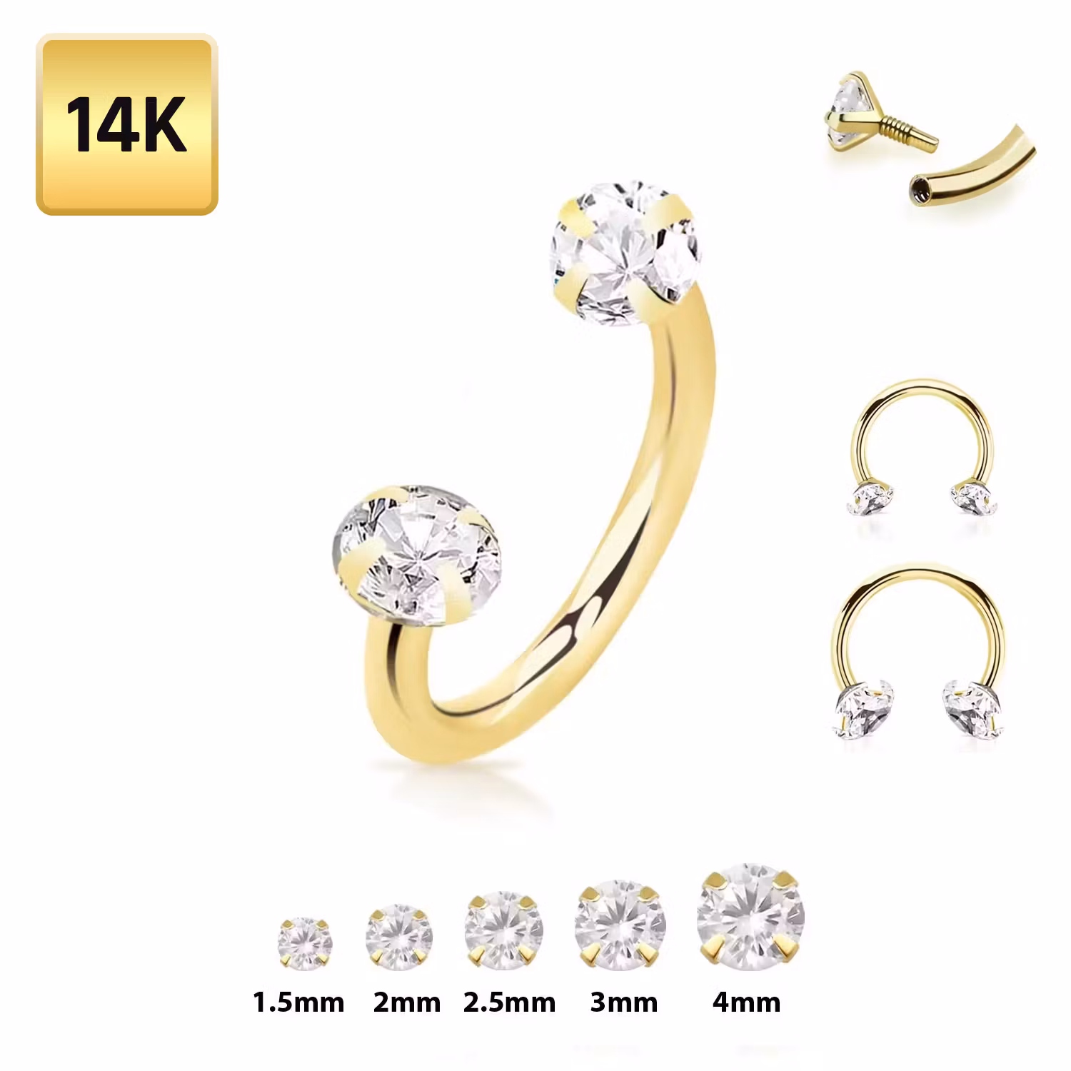 Cirkulär barbell CBR 1.2mm i 14 karat äkta guld med cubic zirconia